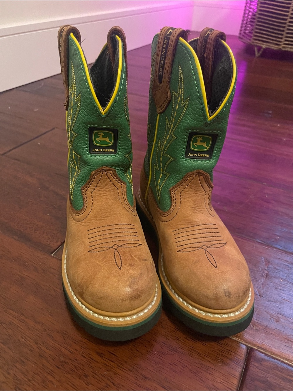 John Deere Brown and Green Kids Cowboy Boots